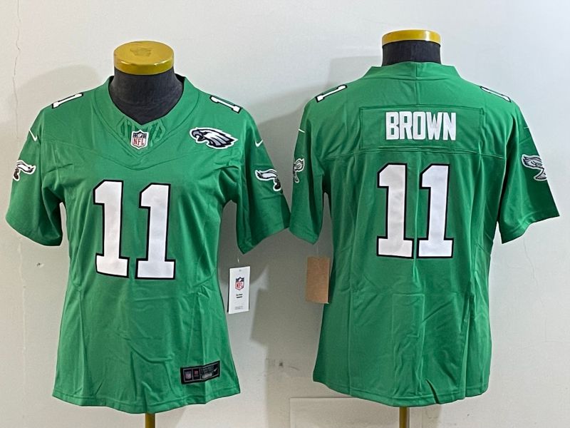 Women Philadelphia Eagles 11 Brown Green three generations 2025 Nike Vapor Limited NFL Jersey style 3